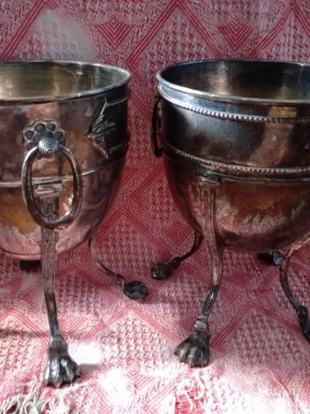 Pair of Vintage Silver Plate Footed Planter Jardinieres or Champagne Chillers